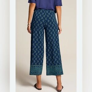 J. Jill Wearever Wide-Leg Knit Crops Paisley Pants Medium Blue Green